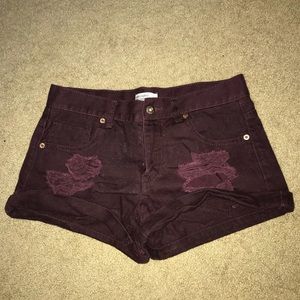 maroon denim jean shorts